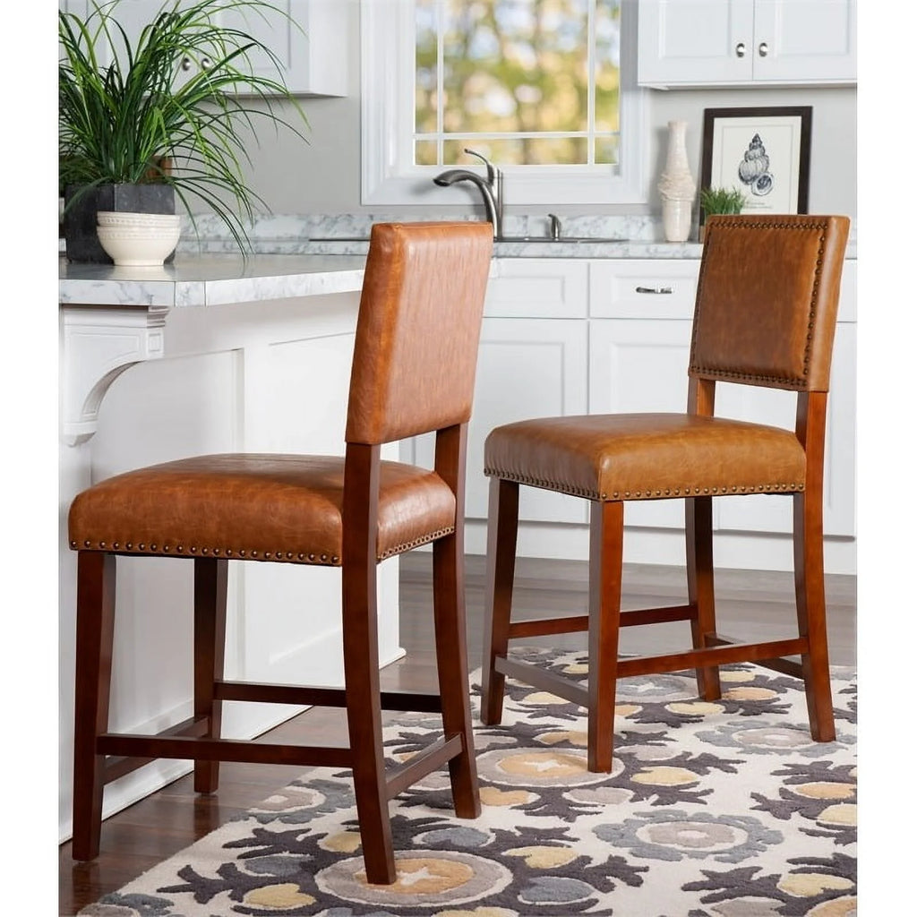 24" Faux Leather & Wood Counter Stool Q90095