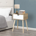 White 1 Drawer Side Table with Rubber Wood Legs X80069