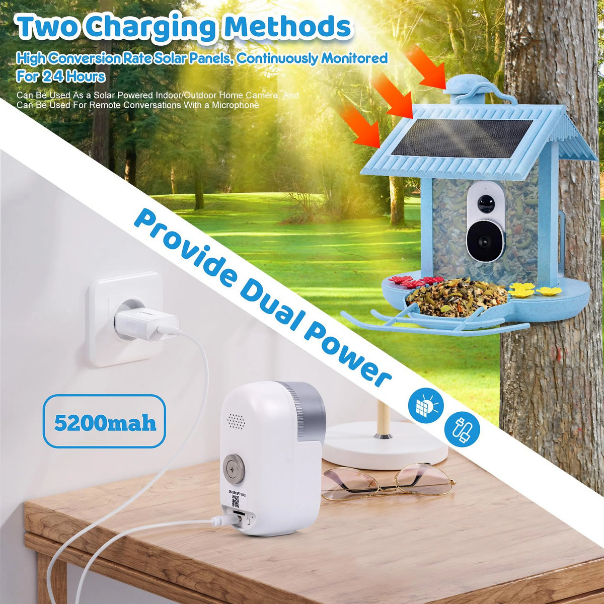 Smart Bird Feeder with Camera Solar E5312