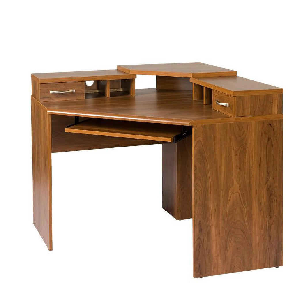 Corner Desk with Monitor Platform, Keyboard Shelf and 2 Drawers J966105