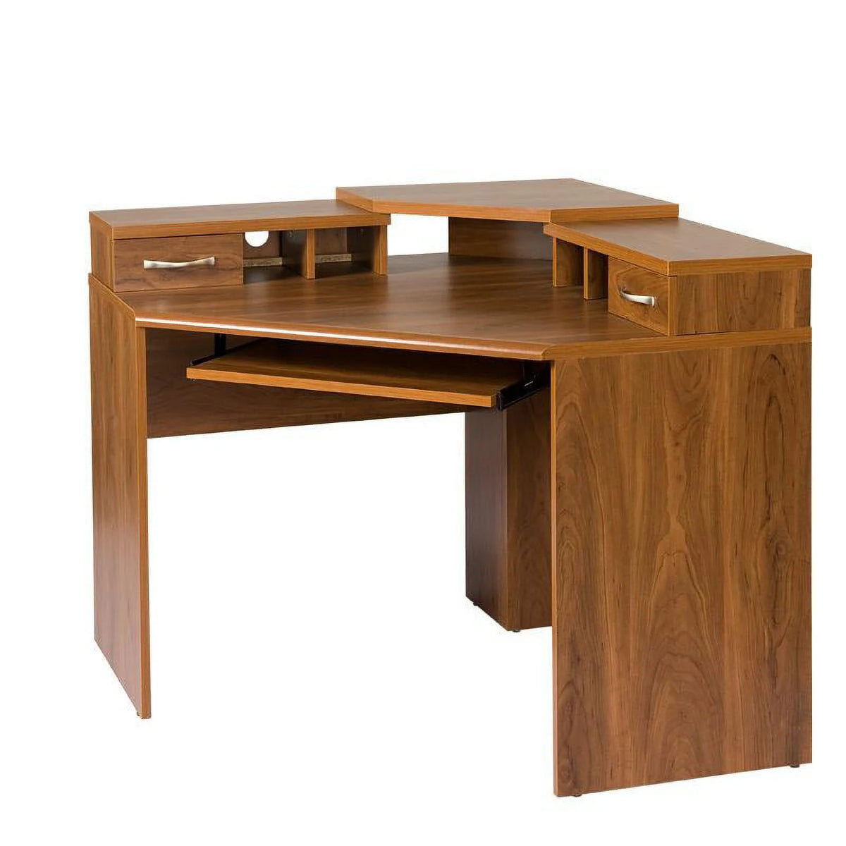 Corner Desk with Monitor Platform, Keyboard Shelf and 2 Drawers J966105