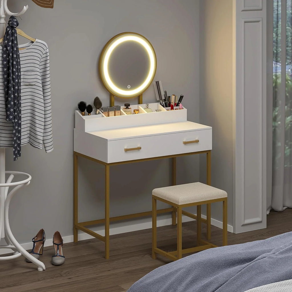 White Makeup Vanity Desk with Mirror and Lights N327623