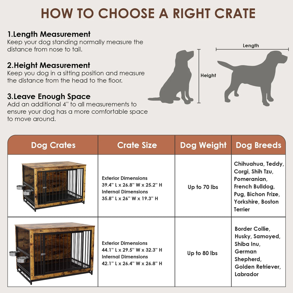44.1'' Wooden Dog Crate with 2 Stainless Steel Bowls O76968