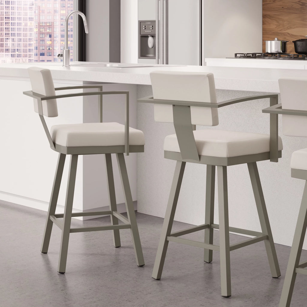 26 In. Swivel Counter Stool Cream Faux Leather Grey Metal N976102