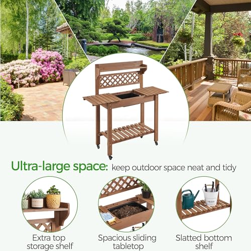 Brown Wooden Potting Bench Table V47830