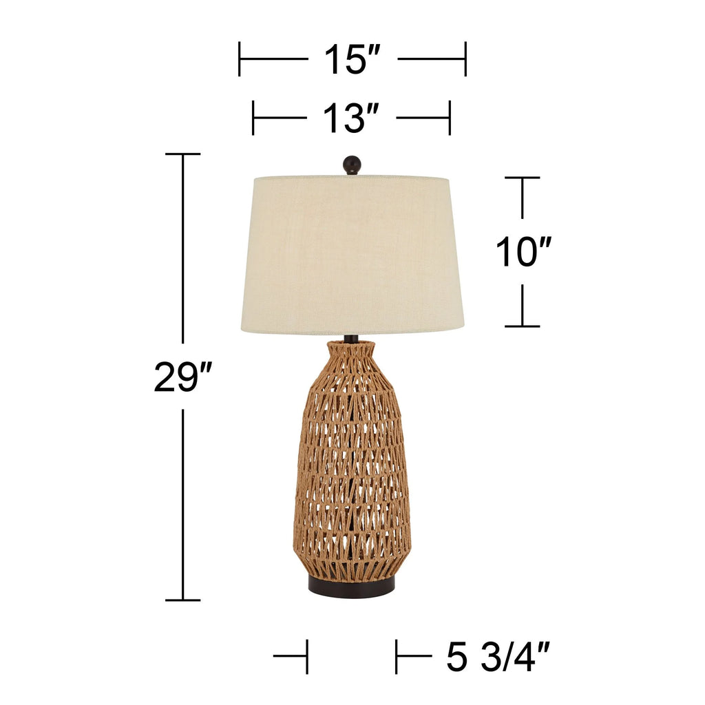 29" Tall Natural Rattan Wicker Table Lamp with Oatmeal Fabric Shade H912905