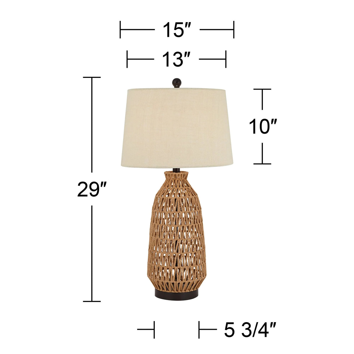 29" Tall Natural Rattan Wicker Table Lamp with Oatmeal Fabric Shade H912905