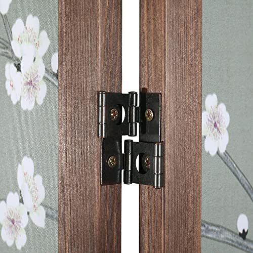 4-Panel Folding Room Divider with Brown Wooden Frame F21468