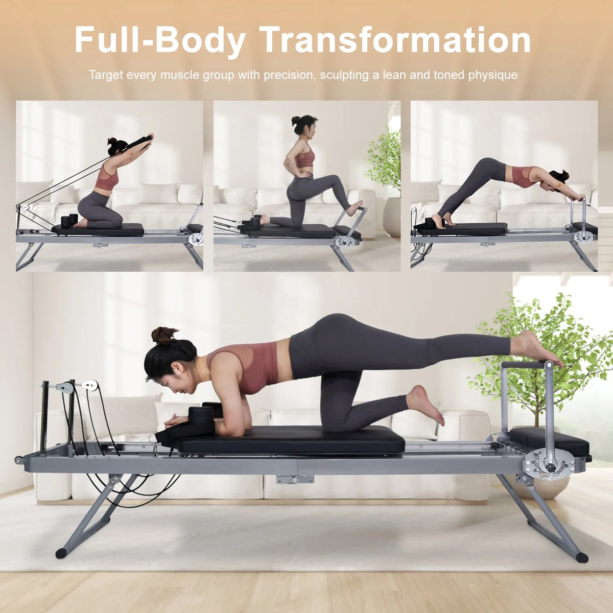 Foldable Pilates Reformer Machine with Spring H819474