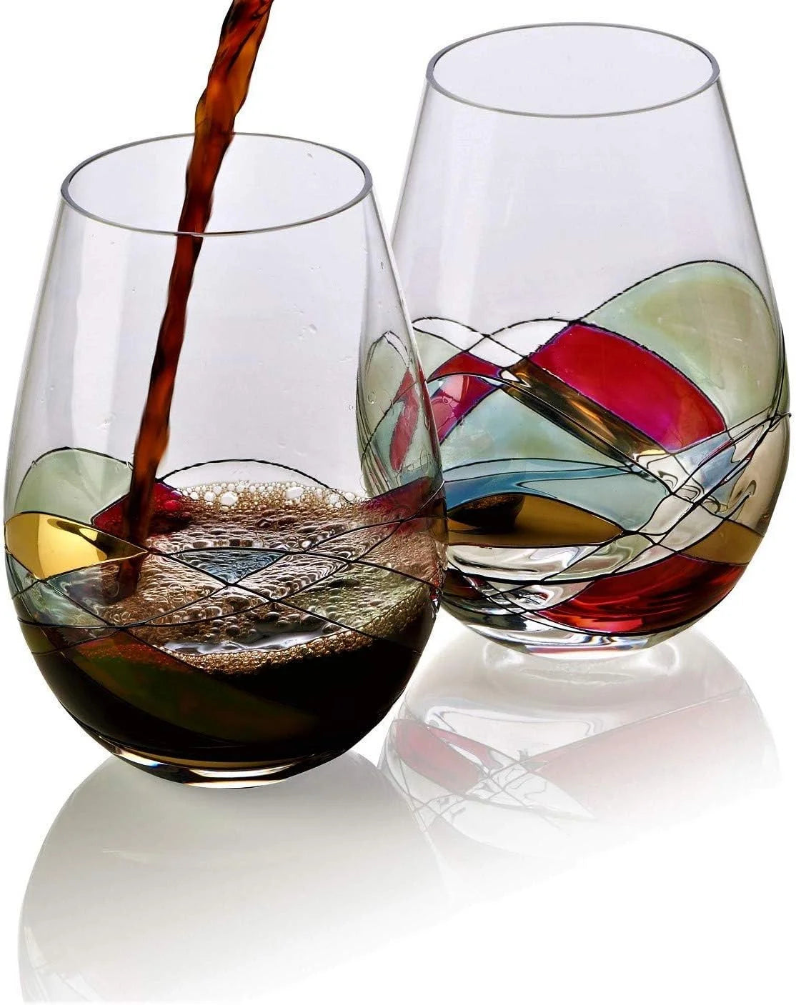 Hand Painted Stemless Wine Glasses Set Of Two 18 Ounces Blue U214