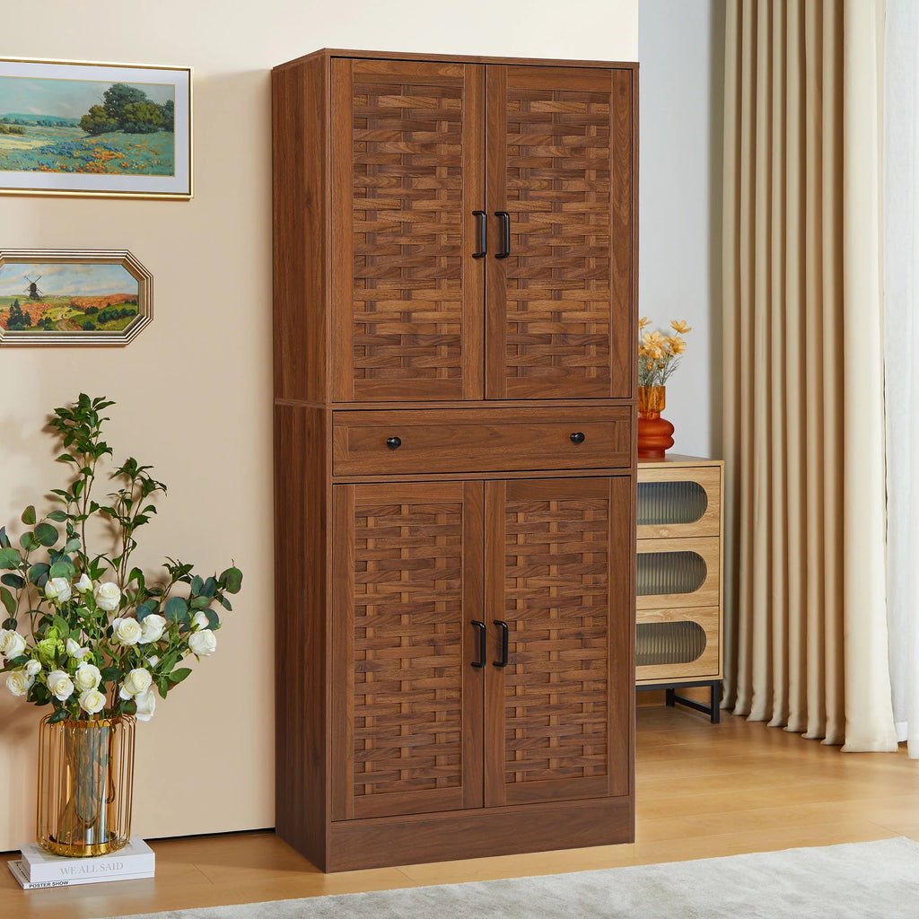 Walnut Storage Cabinet with 4 Doors and a Drawer L830303