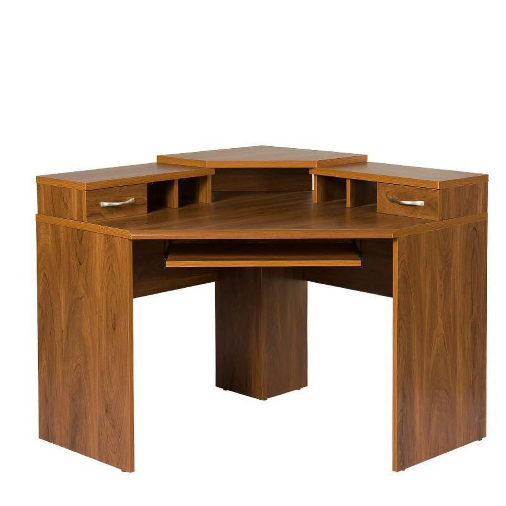 Corner Desk with Monitor Platform, Keyboard Shelf and 2 Drawers J966105