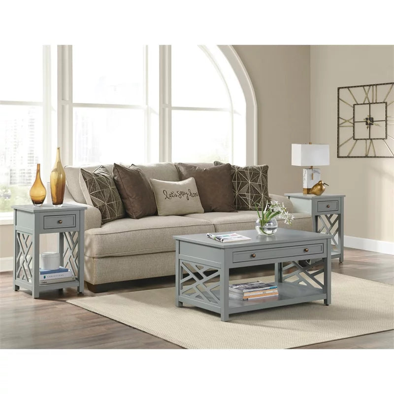 Gray Wood Coffee Table and Two End Tables Set of 3 R696