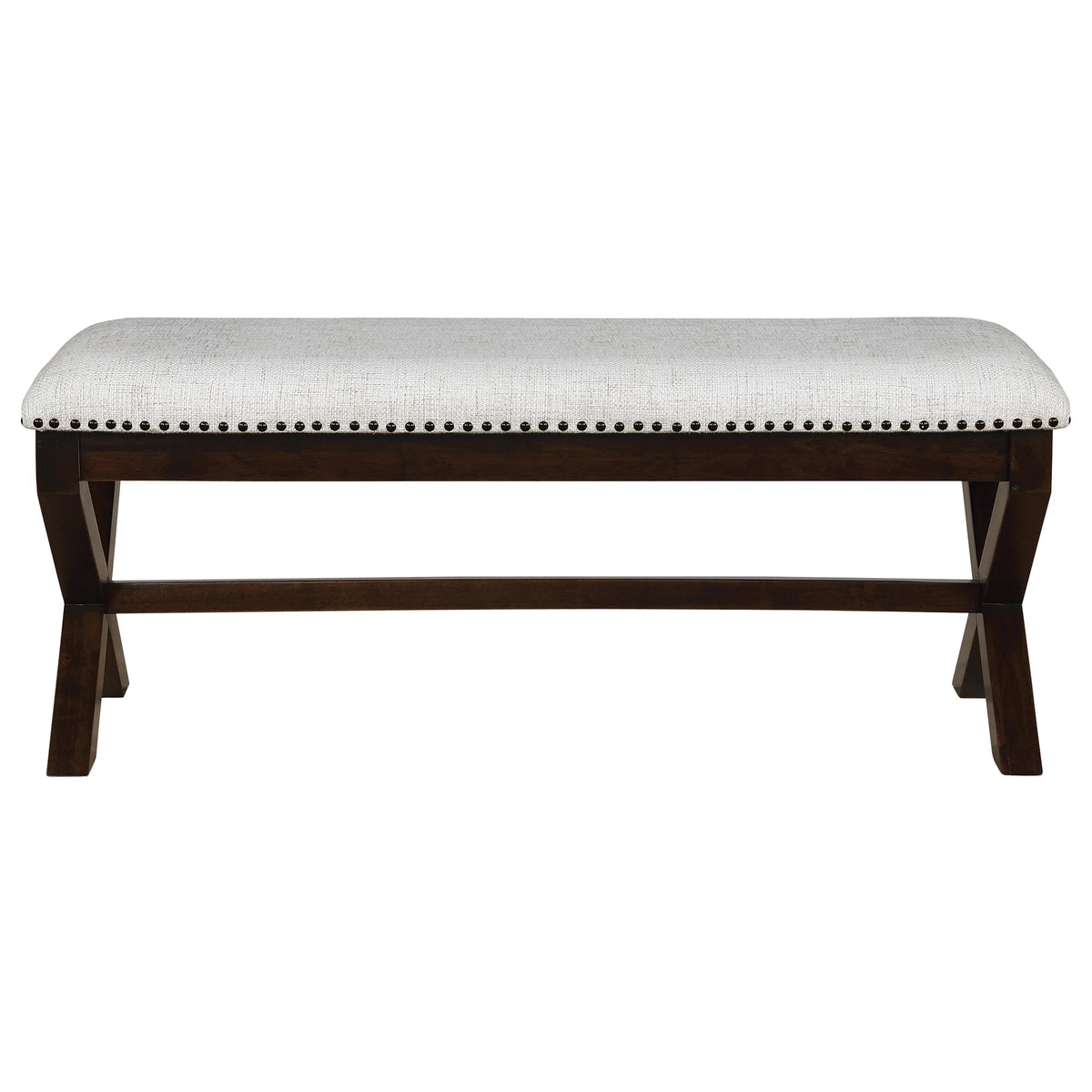 Linen White Fabric Bench with Dark Walnut Base C2821