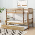 Twin Over Twin White Solid Wood Bunk Bed with Trundle and Storage Stairs R446184