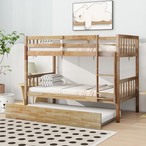 Twin Over Twin White Solid Wood Bunk Bed with Trundle and Storage Stairs R446184
