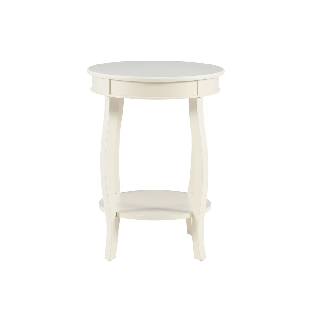 White Round Side Table with Shelf D285