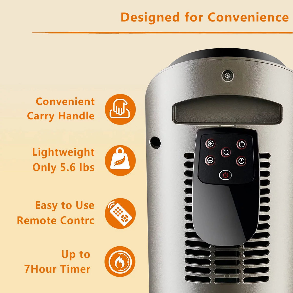 Oscillating Tower Space Heater with Adjustable Thermostat Timer & Remote Control, 22.5 Inches 1500W Grey/Black N26459