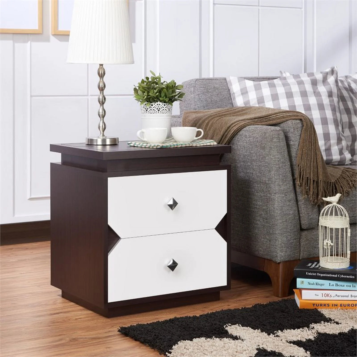 Contemporary Wood 2-Drawer End Table in Walnut U30066