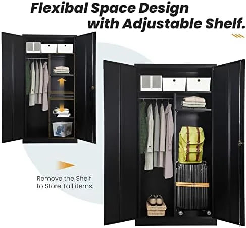 72" Metal Wardrobe Closet with Lock and Adjustable Shelves Z2950