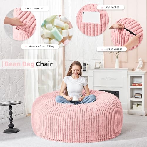 5FT Grey Memory Foam Bean Bag Chair with Plush Cover U196743