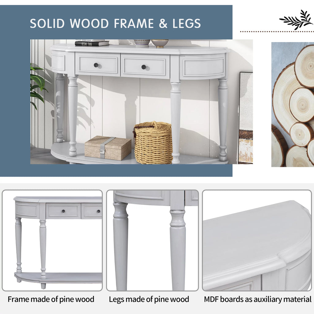 52'' Solid Wood Curved Console Table with 2 Drawers and 1 Shelf F837585