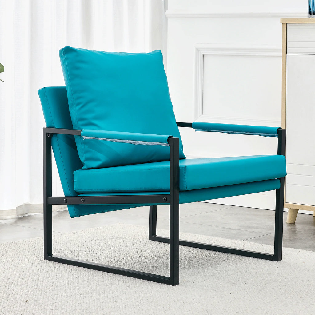 PU Leather Accent Arm Chair Mid Century Modern Upholstered Armchair Metal Frame Y544