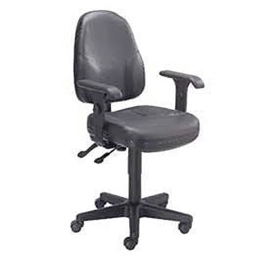 Black Leather Operator Chair with Adjustable T-Arms O6253