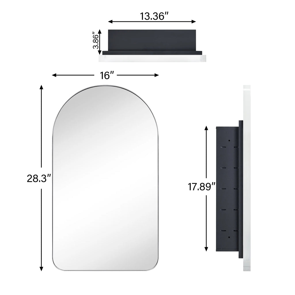 Chrome Arched Recessed Medicine Cabinet with Mirror 16x28.3'' A17789