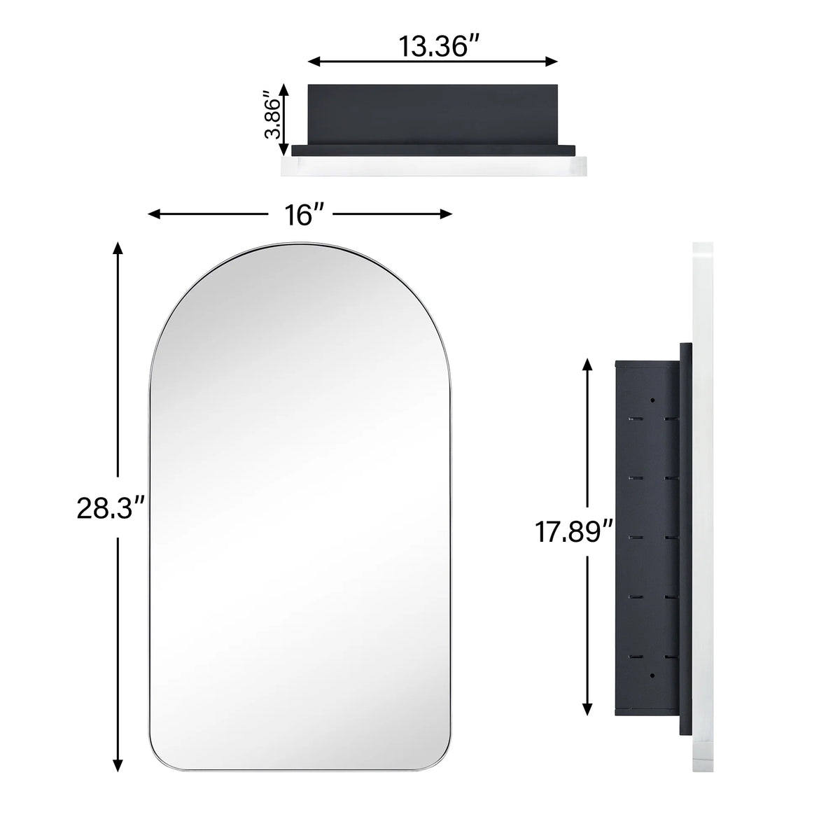 Chrome Arched Recessed Medicine Cabinet with Mirror 16x28.3'' A17789