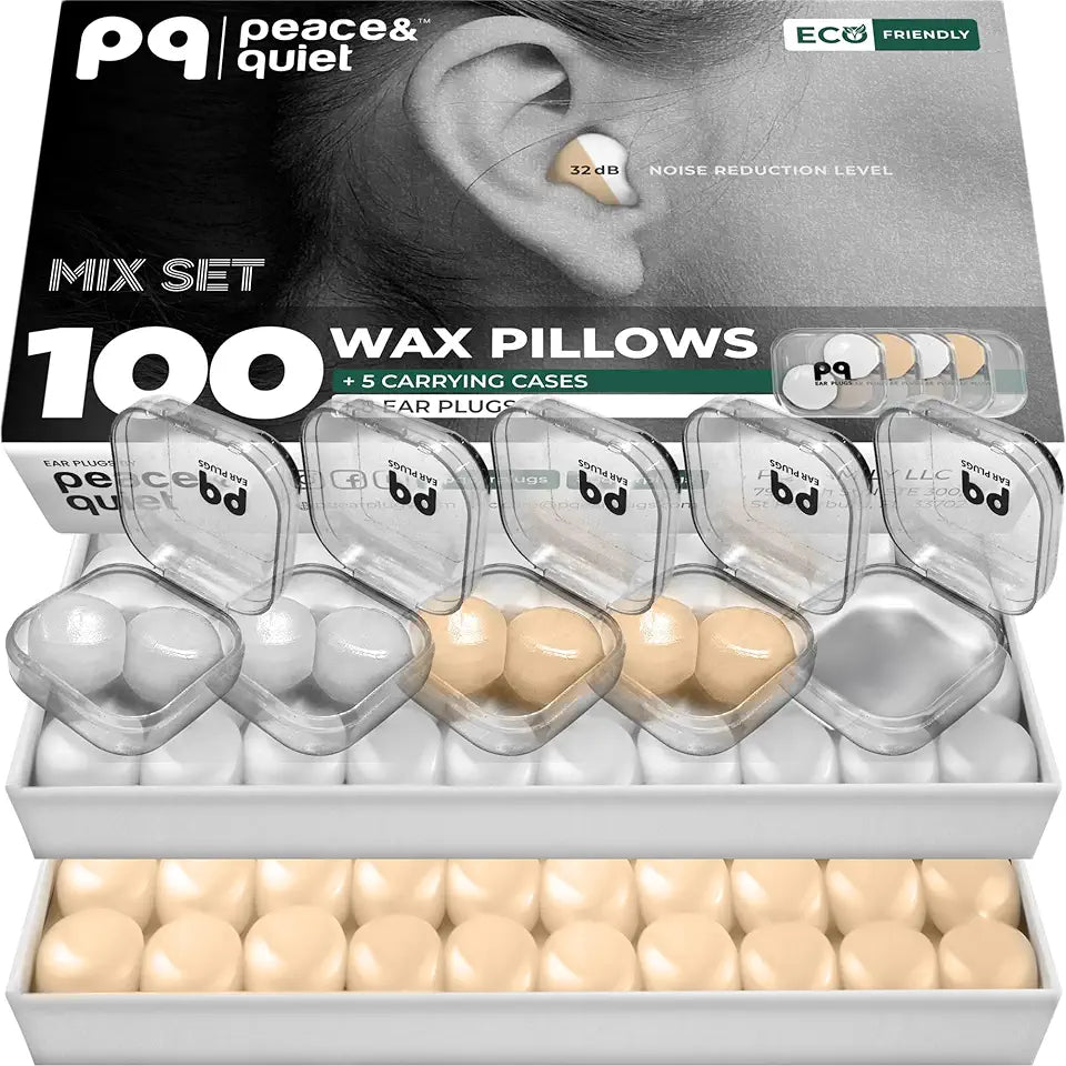 Wax Ear Plugs for Sleeping and Swimming, 32 Db, 100 Pillows U7424