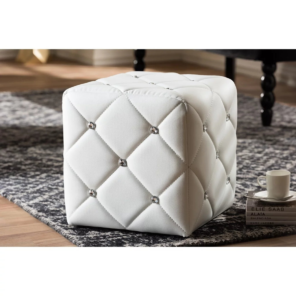 White Faux Leather Upholstered Ottoman Q61424