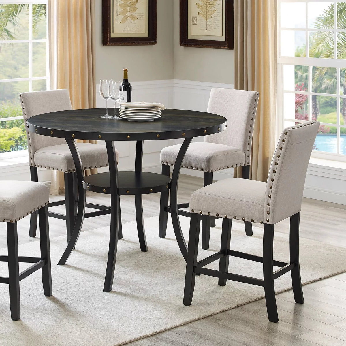 Gray Fabric Solid Rubberwood Counter Height Stool Set of 2 M9625
