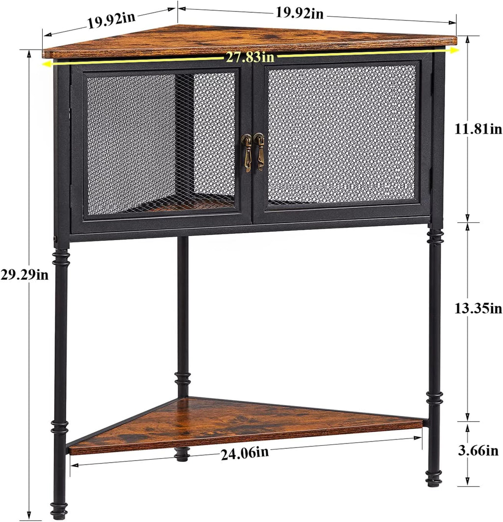 Brown 3-Tier Corner Shelf with Storage Cabinet A789568
