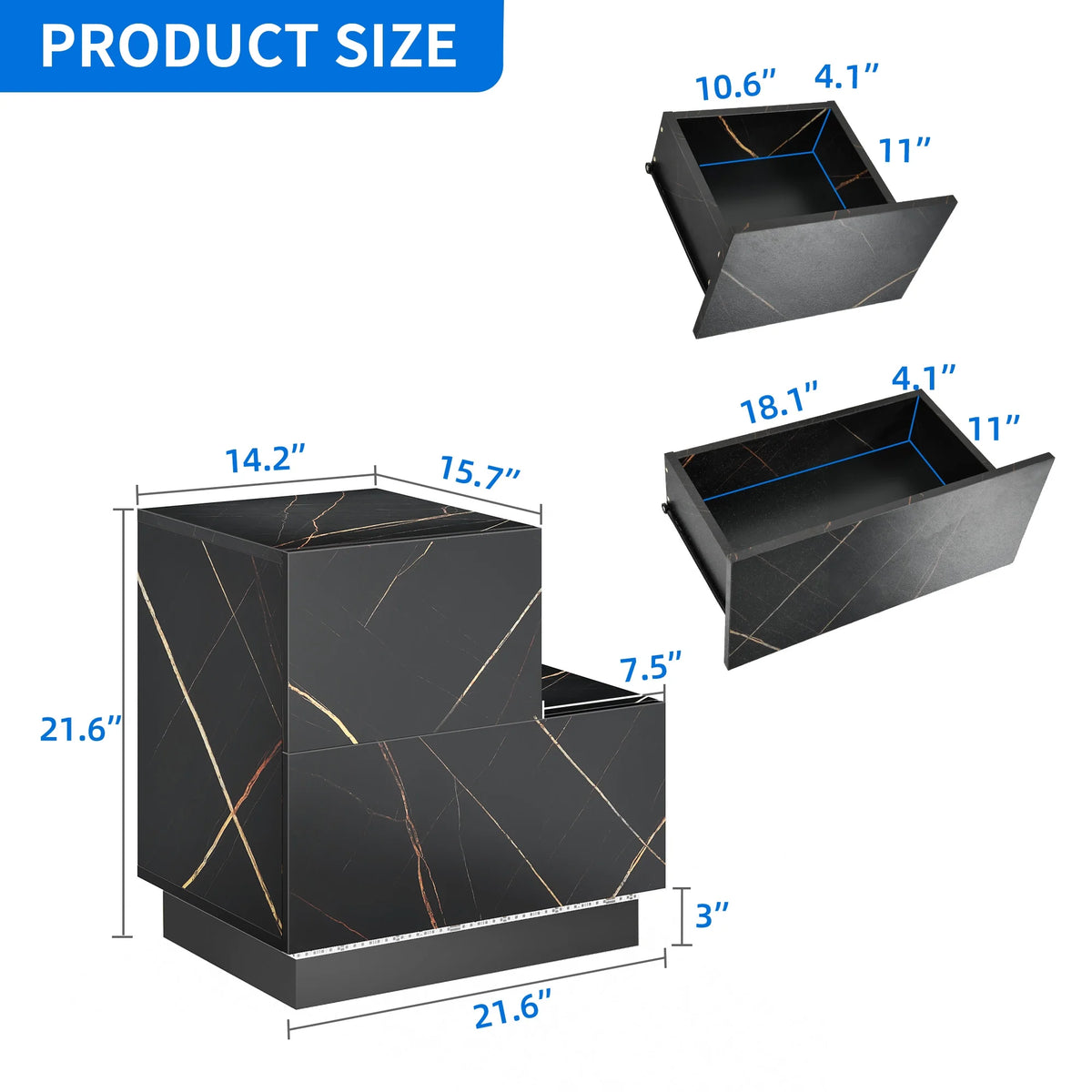 Set of 2 LED Nightstand with 2 Drawers S866