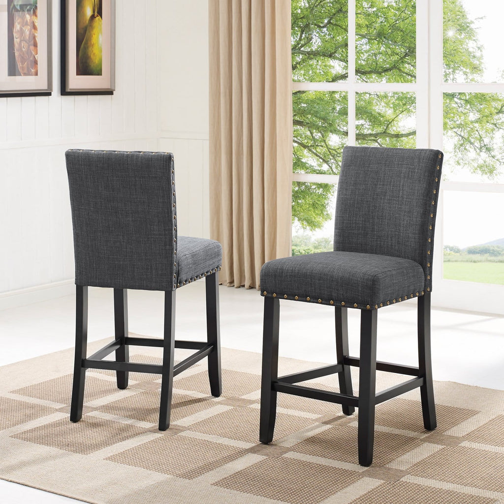 Gray Fabric Solid Rubberwood Counter Height Stool Set of 2 M9625