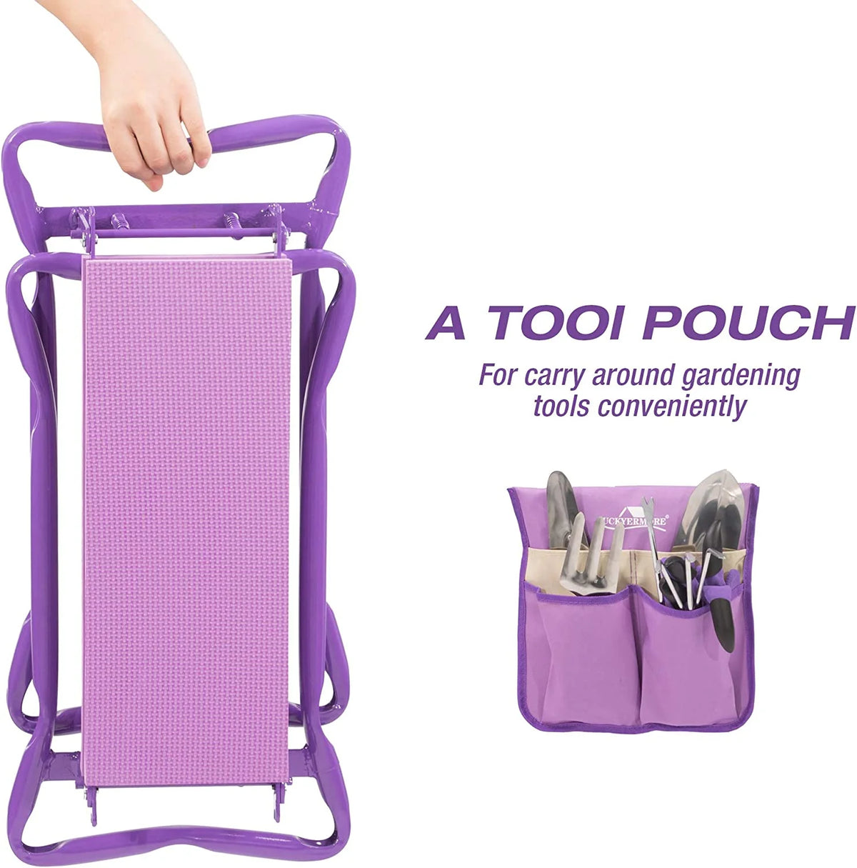 Garden Kneeler and Seat Stool Folding Bench with Tool Pocket and Kneeling Pad A6079