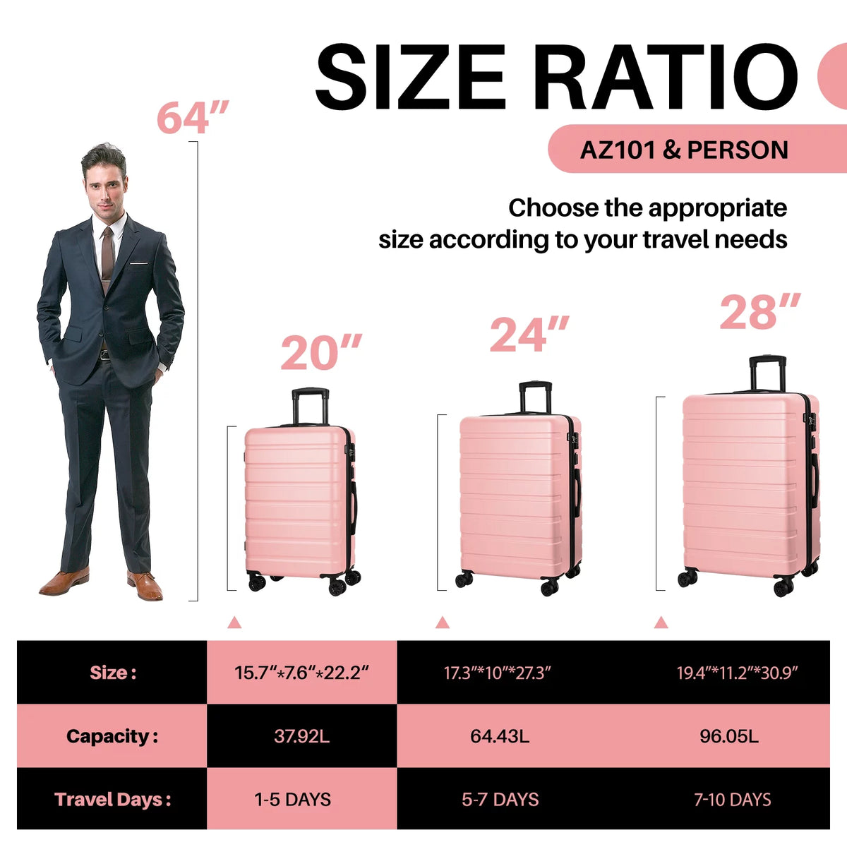 21" Hardside Lightweight Carry On Luggage with Wheels TSA Lock A148