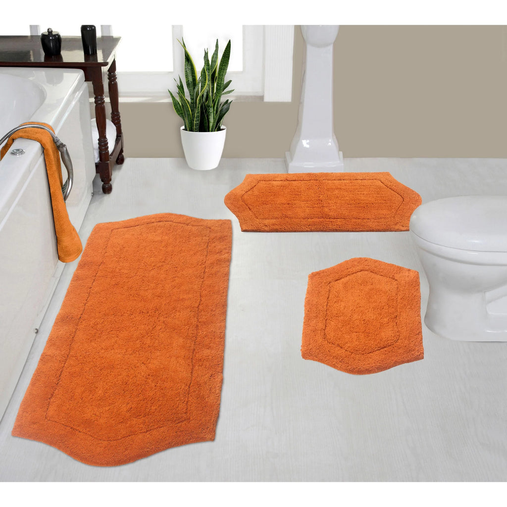 Absorbent Cotton Machine Washable 3 Piece Bathroom Rug Set with Runner Q28022