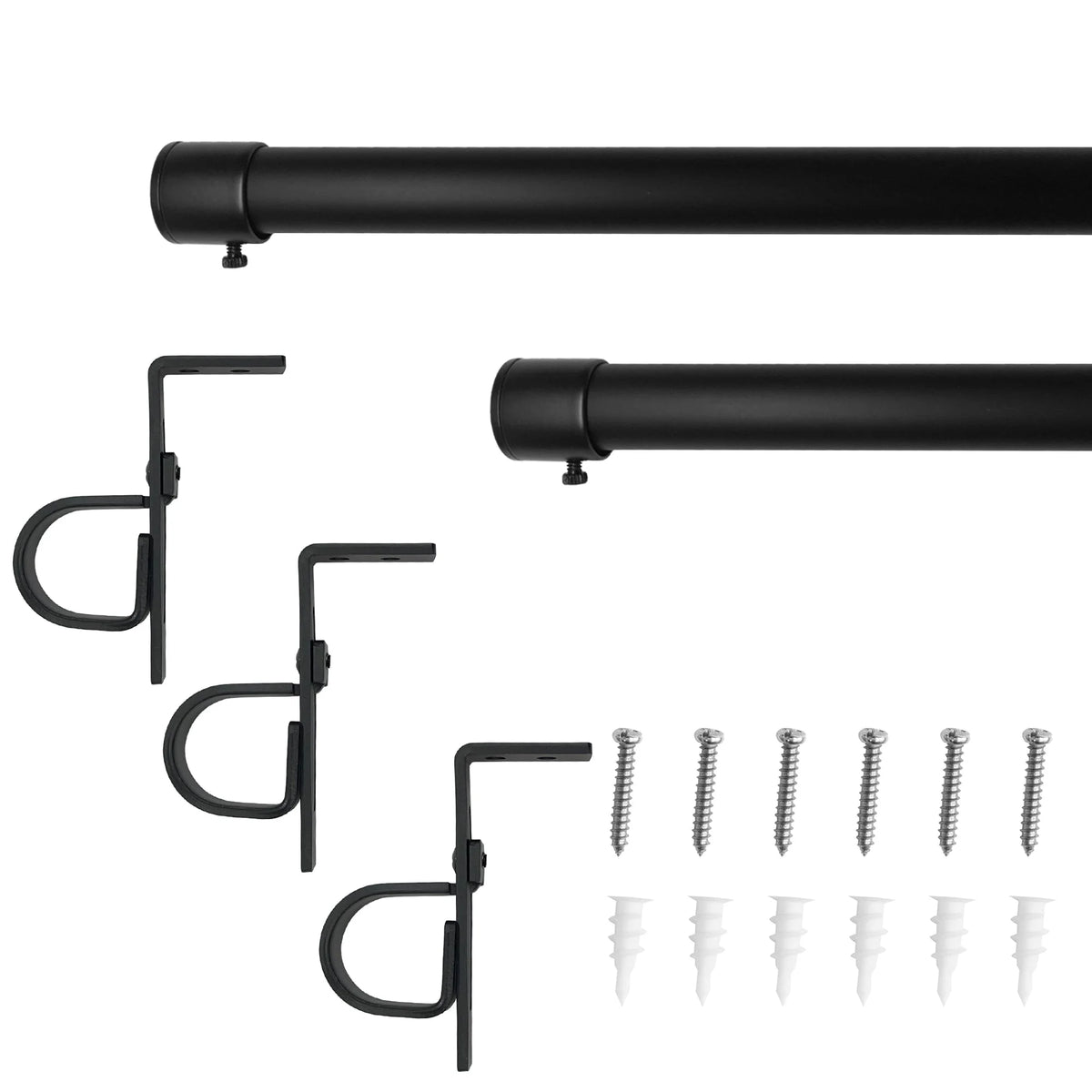 72"-144" 1" dia. Matte Black Curtain Rod Set S4253