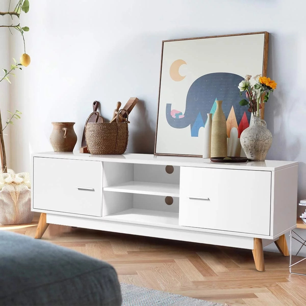Modern 55-inch Solid Wood TV Stand J57287