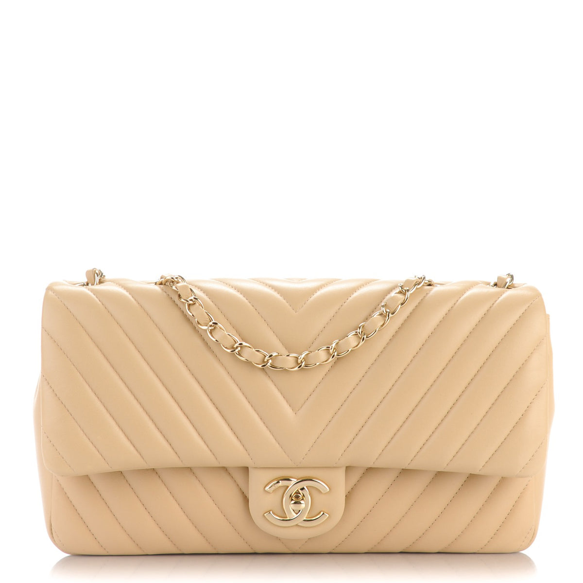 Light Beige Lambskin Single Flap V638
