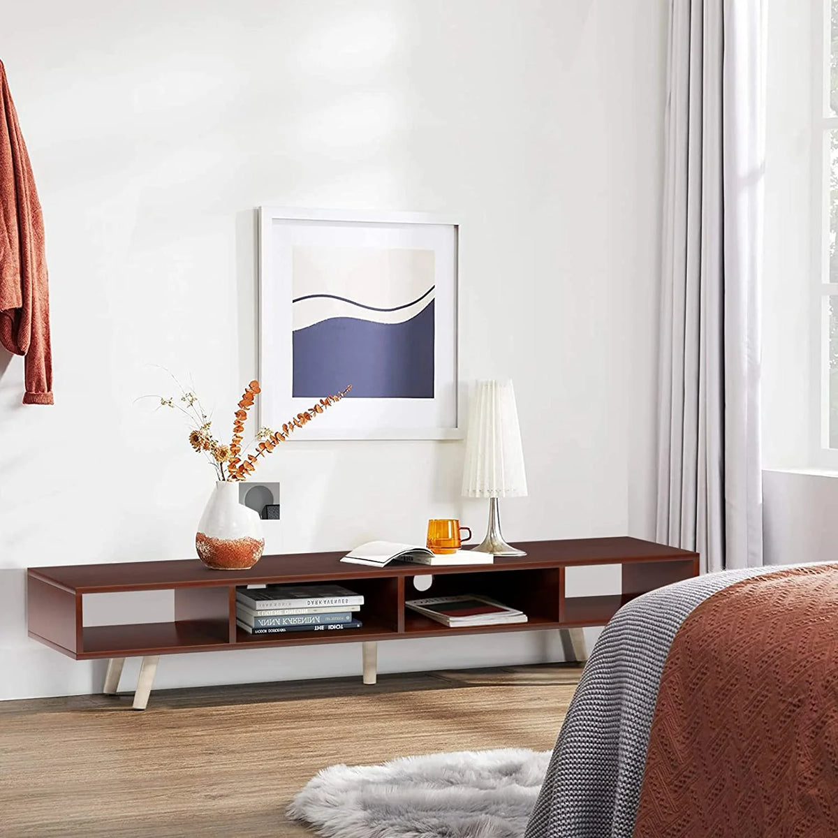 Wood TV Stand with Storage Shelves D760977