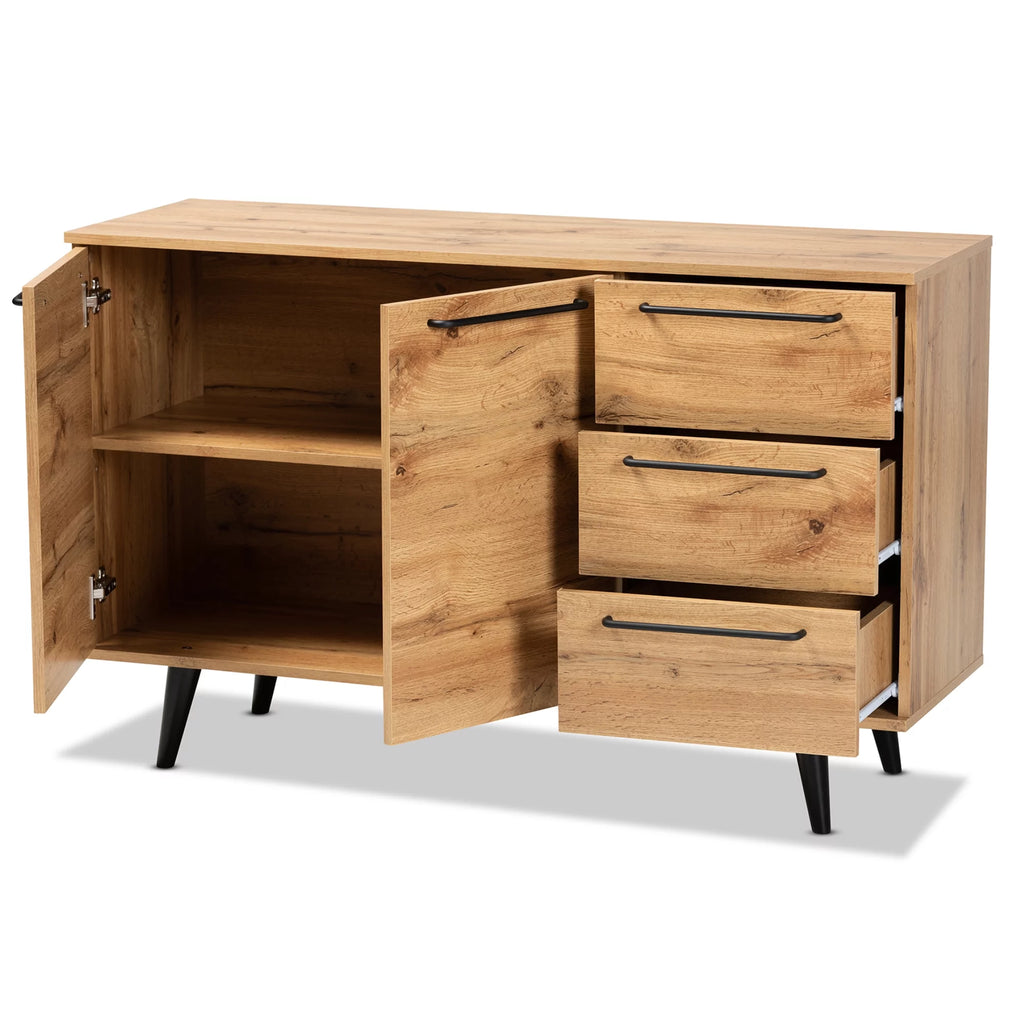 Oak Brown Finished Wood 3-Drawer Sideboard Buffet N43986