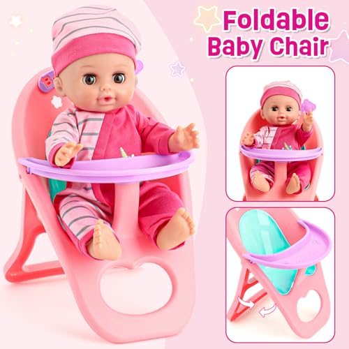 12in Baby Doll Crib and High Chair Set with 20pcs Accessories X705