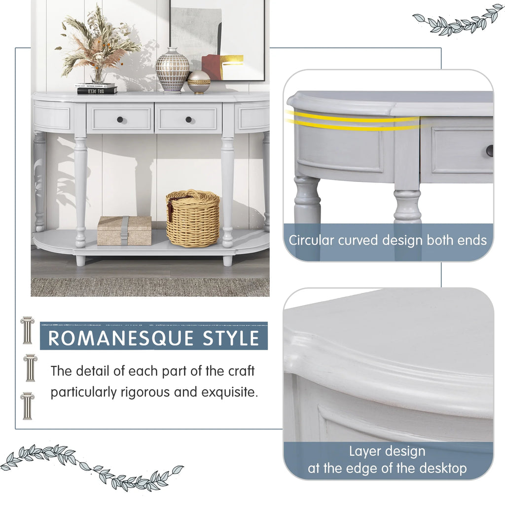 52'' Solid Wood Curved Console Table with 2 Drawers and 1 Shelf F837585