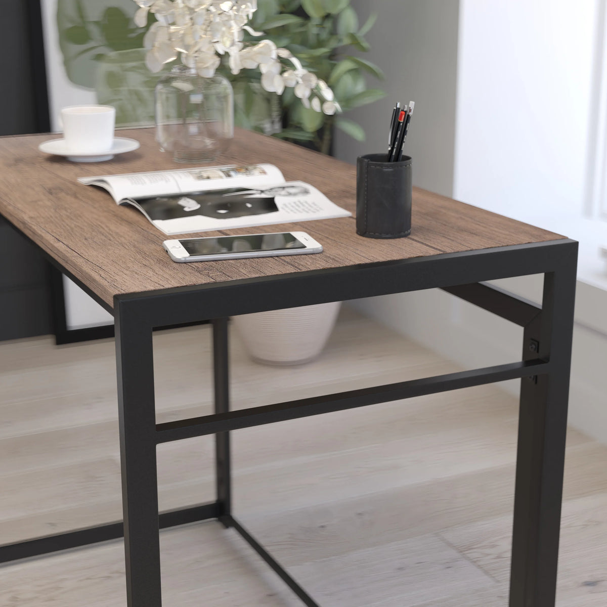 Folding Computer Desk with Wood Grain Finish and Metal Frame W899