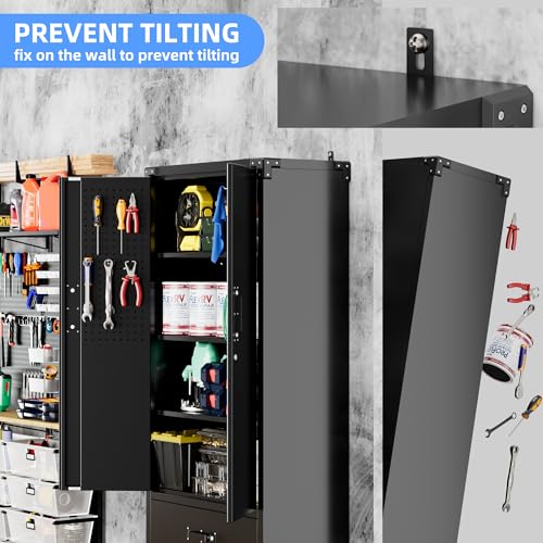Black Metal Garage Storage Cabinet with Pegboard Z71677