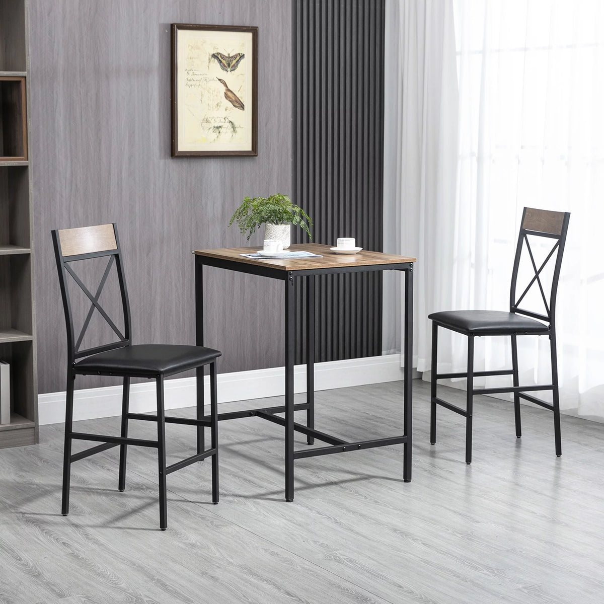 3 Piece Dining Table and Chairs Set with PU Padded Stools J243