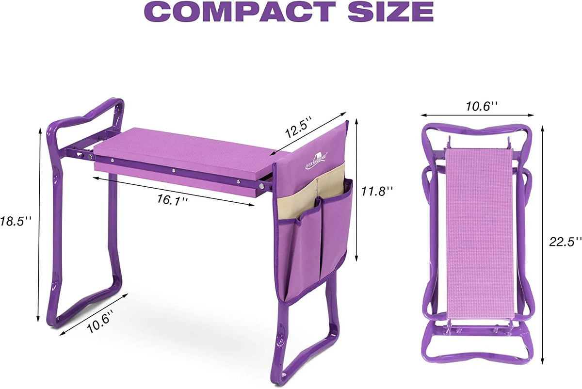 Garden Kneeler and Seat Stool Folding Bench with Tool Pocket and Kneeling Pad A6079